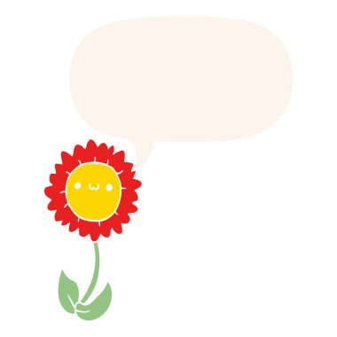 retro tarzında karikatür çiçek ve konuşma balonu