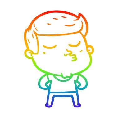 gökkuşağı gradyan çizgi çizim karikatür model adam pouting