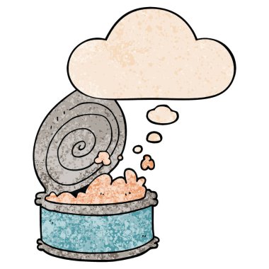 karikatür konserve balık ve grunge doku desen düşünce balonu