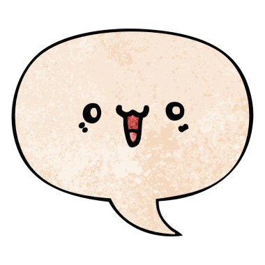 retro doku tarzında mutlu karikatür yüz ve konuşma balonu