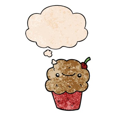 karikatür cupcake ve grunge doku desen sty düşünce balonu