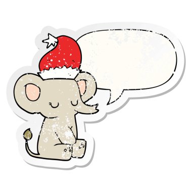 sevimli noel fil ve konuşma balonu sıkıntılı etiket