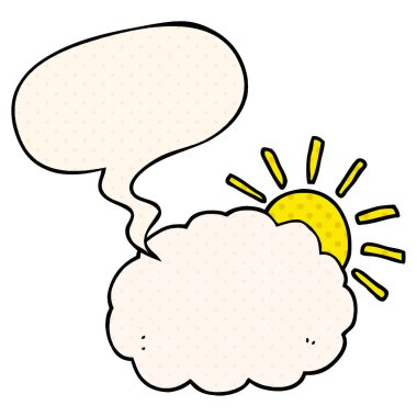 çizgi film güneş ve bulut sembolü ve çizgi roman sty konuşma balonu