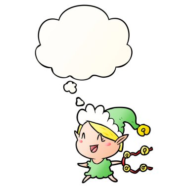 karikatür mutlu noel elf ve pürüzsüz gradien içinde kabarcık düşünce