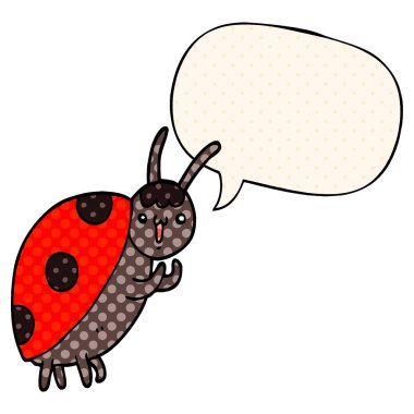 çizgi roman tarzında sevimli karikatür uğur böceği ve konuşma balonu