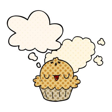 sevimli karikatür pasta ve çizgi roman tarzında kabarcık düşünce