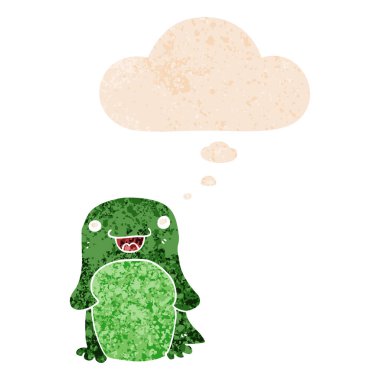 retro dokulu tarzında karikatür penguen ve düşünce balonu