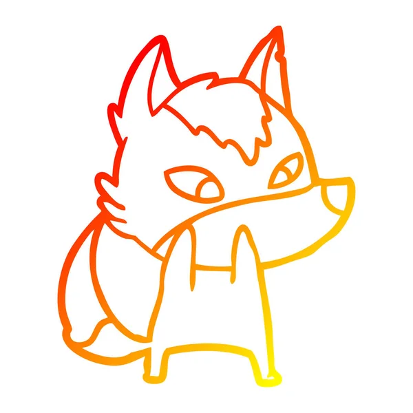 Warm gradient line drawing shy cartoon wolf — Stock Vector