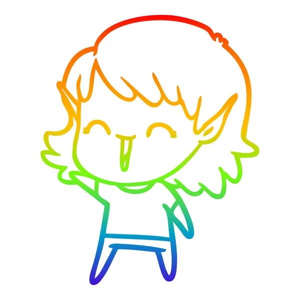 Regenboog gradiënt lijntekening cartoon elf meisje — Stockvector