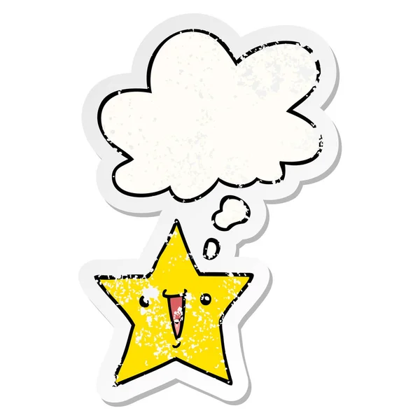 Cartoon ster en dacht Bubble als een verdrietig versleten sticker — Stockvector