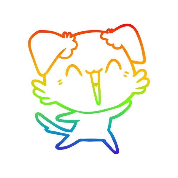 Regenbogen-Gradienten-Linie zeichnet glücklichen kleinen Hund Cartoon — Stockvektor