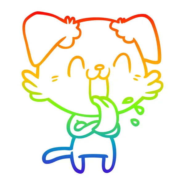 Rainbow gradient ligne dessin dessin animé haletant chien — Image vectorielle
