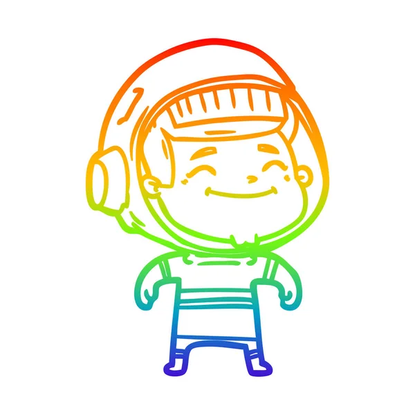 Rainbow gradient line drawing happy cartoon astronaut — Stock Vector