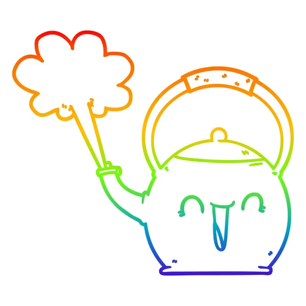 彩虹渐变线绘制卡通沸腾水壶 — 图库矢量图片