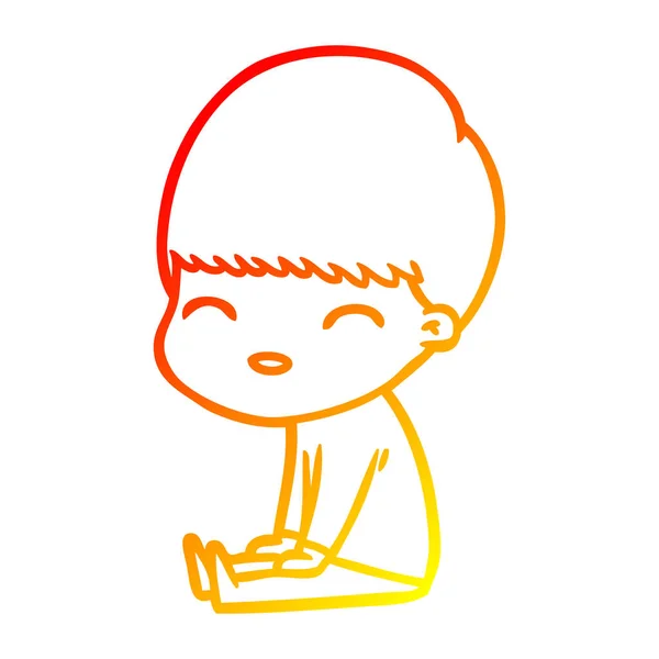 Теплая линия, рисующая счастливого мальчика-мультяшника — стоковый вектор