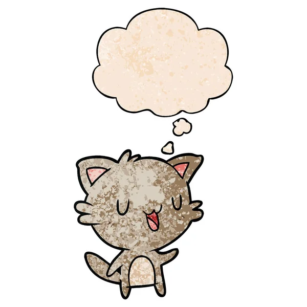 Dibujos animados feliz gato y pensamiento burbuja en grunge textura patrón s — Archivo Imágenes Vectoriales