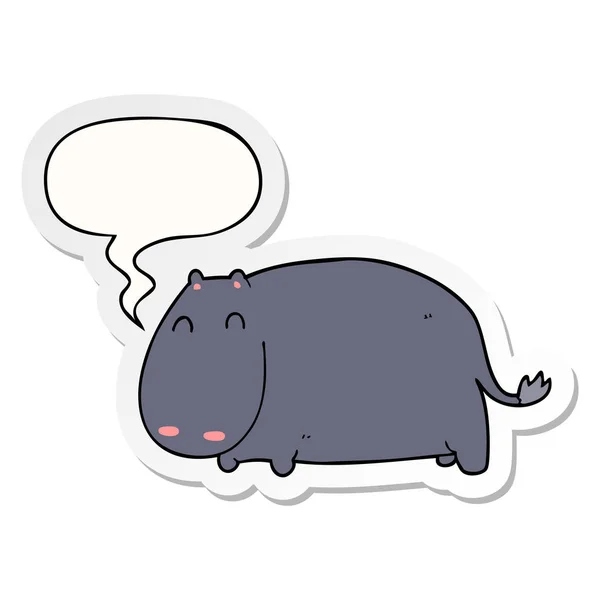 Cartoon Hippo en toespraak bubble sticker — Stockvector