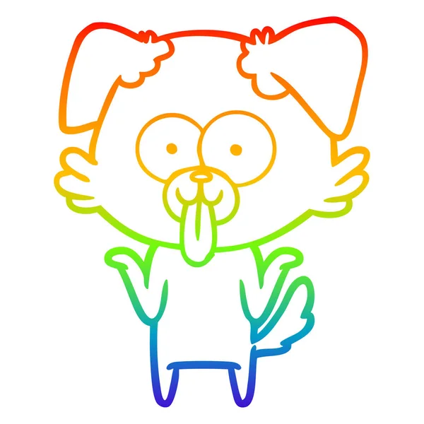 Rainbow gradient linje ritning tecknad hund med tungan fastnar o — Stock vektor