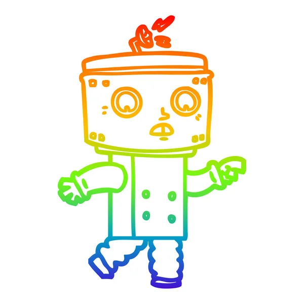 Regenboog gradiënt lijntekening cartoon robot pointing — Stockvector