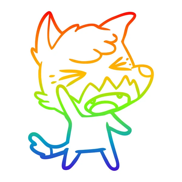 Regenboog gradiënt lijntekening boos cartoon Fox — Stockvector