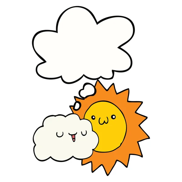 Cartoon zon en wolk en gedachte Bubble — Stockvector
