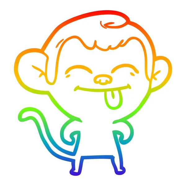 Rainbow gradient line drawing funny cartoon monkey — Stock Vector