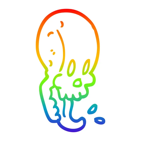 Regenboog gradiënt lijntekening cartoon Crazy Skull — Stockvector