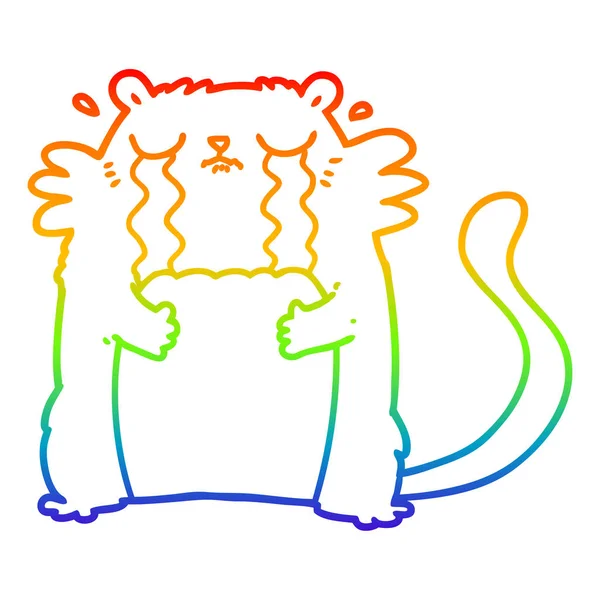 Rainbow gradient ligne dessin dessin animé pleurer chat — Image vectorielle
