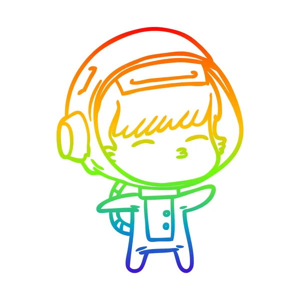 Rainbow gradient linje ritning tecknad nyfiken astronaut — Stock vektor