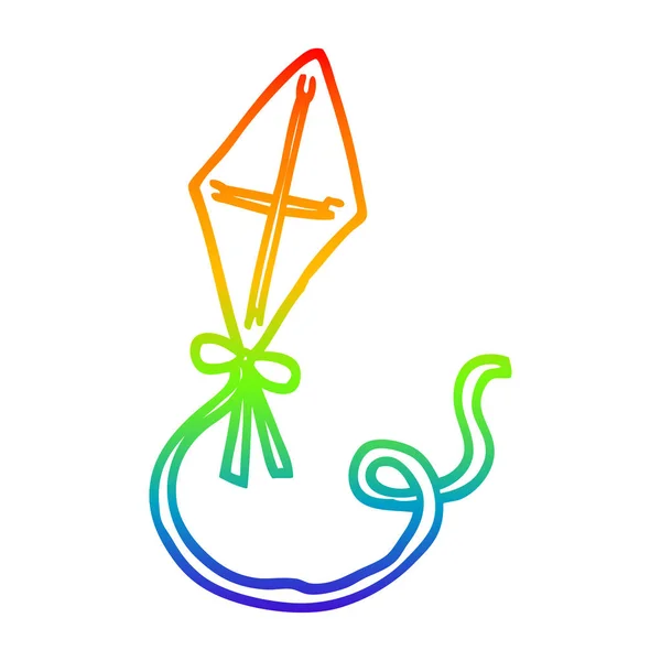 Rainbow gradient line drawing cartoon kite — Stock Vector