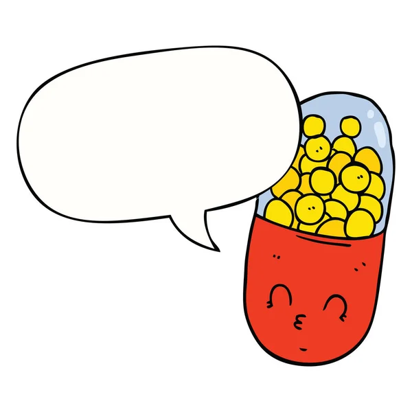 Мультфильм таблетки и речи пузырь — стоковый вектор