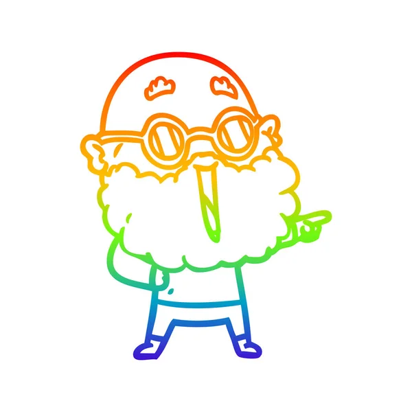 Rainbow gradient ligne dessin dessin animé joyeux homme avec poin de barbe — Image vectorielle