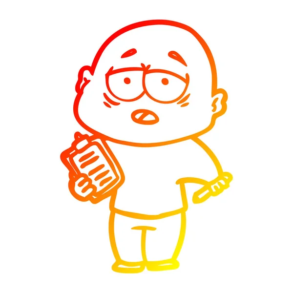 Sıcak degrade çizgi çizim karikatür yorgun kel adam — Stok Vektör