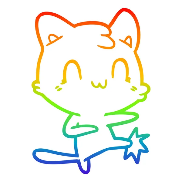 Arco iris gradiente línea dibujo dibujos animados feliz gato karate patadas — Vector de stock