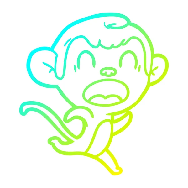 Línea de gradiente frío dibujo gritando mono de dibujos animados corriendo — Archivo Imágenes Vectoriales