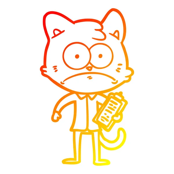 クリップボード付きの暖かいグラデーションライン描画漫画の猫 — ストックベクタ