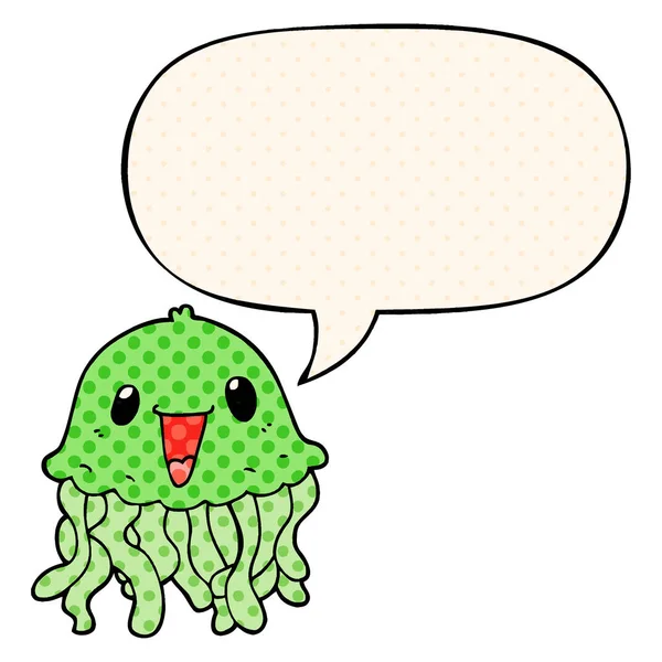 Cartoon jellyfish and speech bubble in comic book style — Stock Vector