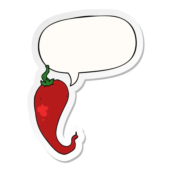 Cartoon chili pepper and speech bubble sticker — Stock Vector