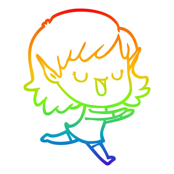 Rainbow gradient ligne dessin dessin animé elfe fille — Image vectorielle