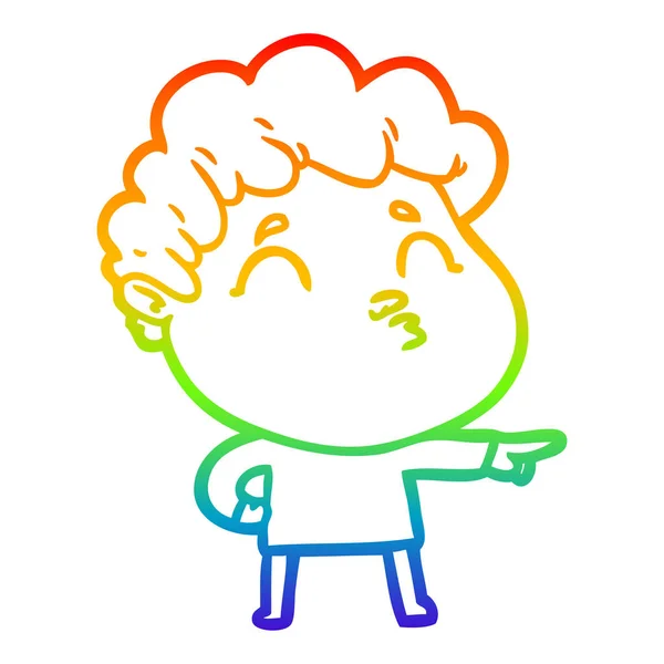 Arco iris gradiente línea dibujo dibujos animados hombre pucheros — Vector de stock