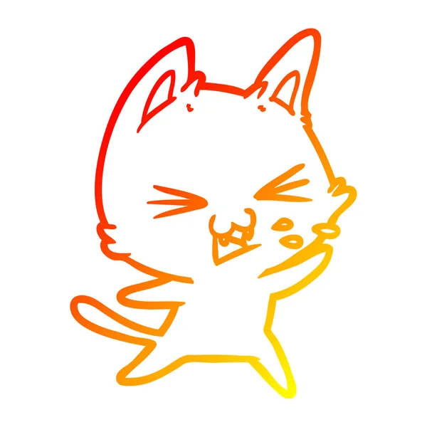 Meleg színátmenet vonal rajz karikatúra macska sziszegő — Stock Vector