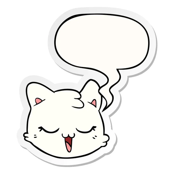 Cartoon cat face and speech bubble sticker — Stock Vector