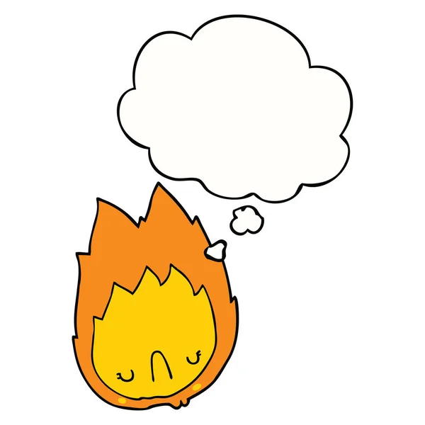 Cartoon unhappy flame and thought bubble — Stock Vector