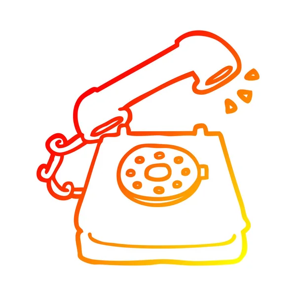 Linea gradiente caldo disegno cartone animato vecchio telefono — Vettoriale Stock