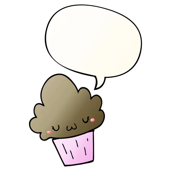 Cartoon cupcake and face and speech bubble in smooth gradient st — Stock Vector