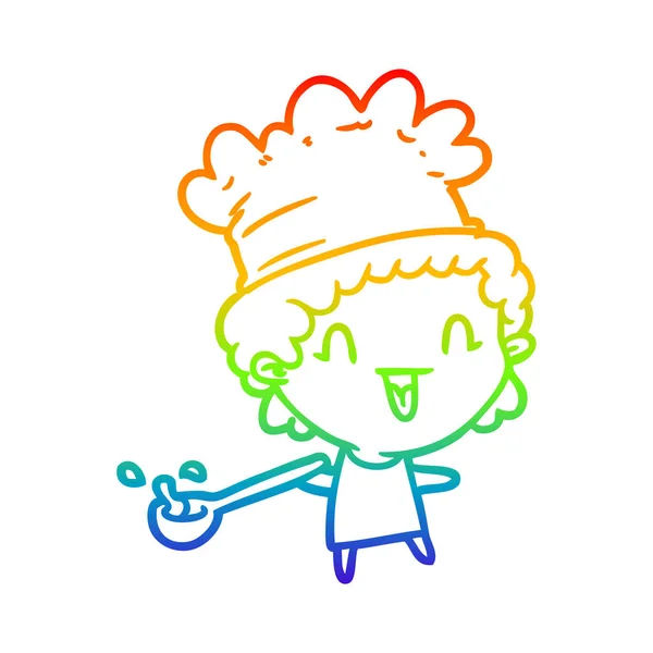 Rainbow gradient ligne dessin dessin animé mignon heureux chef — Image vectorielle