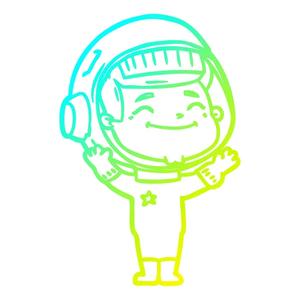 Froid dégradé ligne dessin heureux dessin animé astronaute — Image vectorielle