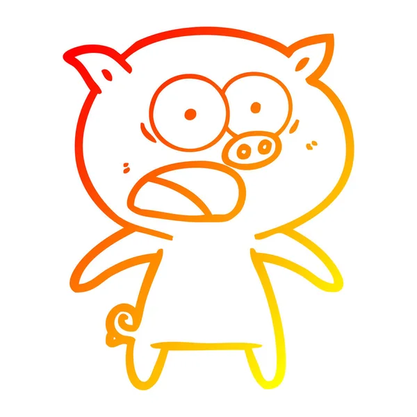 Linha gradiente quente desenho cartoon porco gritando — Vetor de Stock