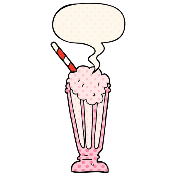 Cartoon milkshake and speech bubble in comic book style — Stock Vector