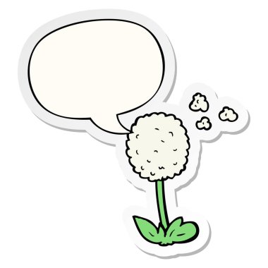 karikatür çiçek ve konuşma kabarcık etiket